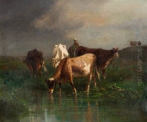 Vacas Bebiendo En El Charco by Antonio Cortes Cordero