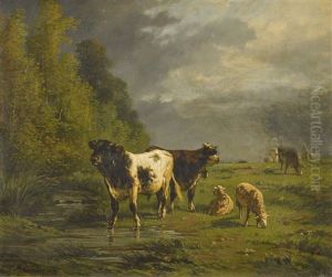 Aufziehendes Gewitter Mit Vieh Am Waldrand by Antonio Cortes Cordero