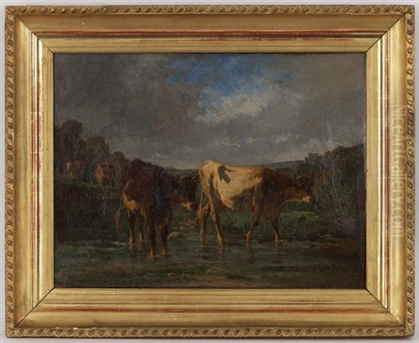 Vaches, Mouton Et Paysan Dans Un Paysage (pair) - view 1