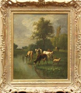 Landscape With Cows Watering by Antonio Cortes Cordero