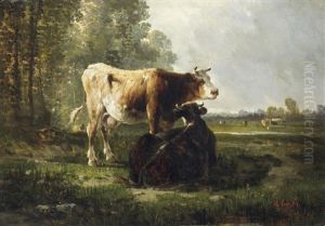 Weidende Kuhe Am Waldrand by Antonio Cortes Cordero