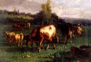 Cattle Grazing In Sunlit Meadow by Antonio Cortes Cordero