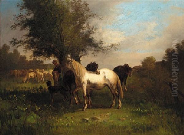 A Farm Girl With Horse And Sheep In A Field - view 1