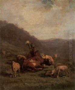 Pastora Con Ganado by Antonio Cortes Cordero