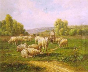 Troupeau De Mouton Avec Berger Troupeau De Mouton Avec Berger