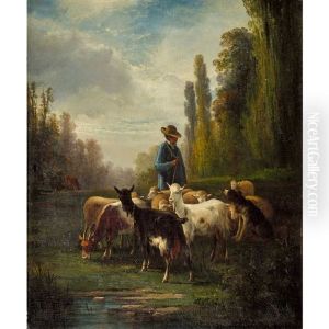 Schafer Mit Herde Und Hund