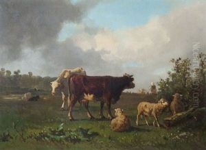 Scenes De Paturage Avec Bergere (pair) by Andres Cortes y Aguilar