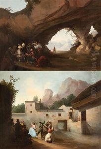 Escenas Costumbristas (pair) by Andres Cortes y Aguilar