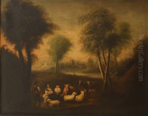 Paisaje Con Pastores Y Ovejas by Andres Cortes y Aguilar