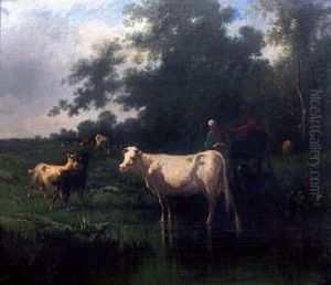 Troupeau Et Bergere by Andres Cortes y Aguilar