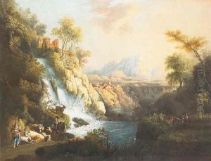 Paisaje Idilico Con Cascada Y Rebano Paisaje Idilico Con Cascada Y Rebano