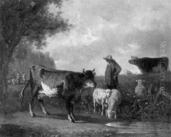 Hirte Mit Vieh An Der Wasserstelle - view 1