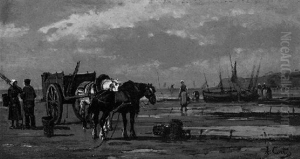 Fischer Mit Pferdefuhrwerk Am Strand - view 1