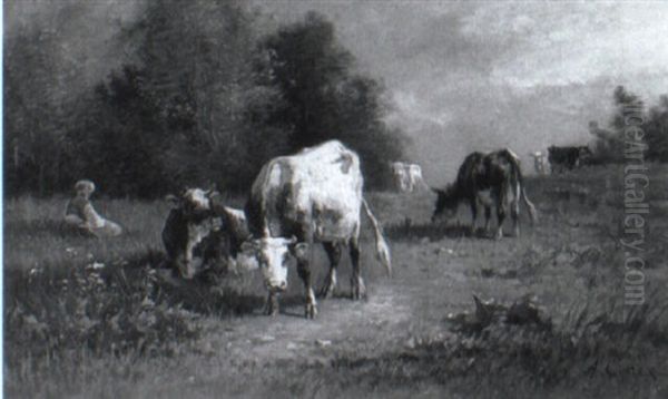 Cows Grazing On A Hillside - view 1