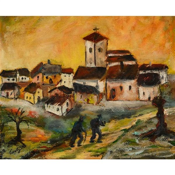 Zwei Bauern Vor Einem Dorf - view 1