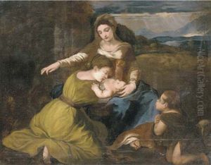 The Madonna And Child With Saint Catherine And The Infant Saint John The Baptist In A Landscape by Pietro da Cortona