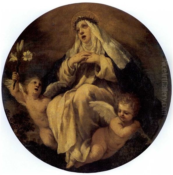 Saint Catherine Of Siena With Two Putti - view 1