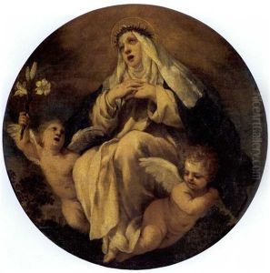 Saint Catherine Of Siena With Two Putti by Pietro da Cortona