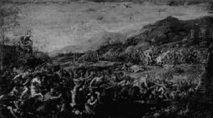 A Pitched Battle Around A Burning Altar by Pietro da Cortona