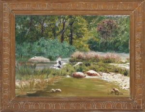 Washerwomen On The Riverbank by Gaston Anglade