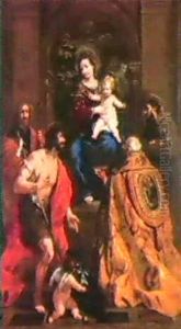 The Madonna And Child Adored By Saints James, John The      Baptist, Francis And Pope Stephen by Pietro da Cortona