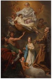 Saint Timotea Between Francis Of Assisi, John The Baptist And John The Evangelist by Domenico Corvi