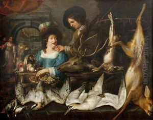 A Man And A Woman With The Day's Hunt by Jan Cossiers