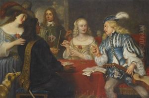 An Elegant Company Playing A Game Of Cards by Jan Cossiers