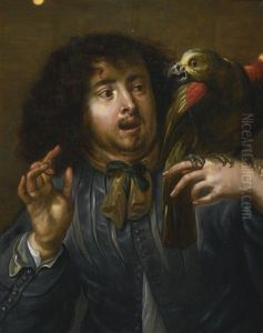 Portrait Of A Man With A Parrot by Jan Cossiers