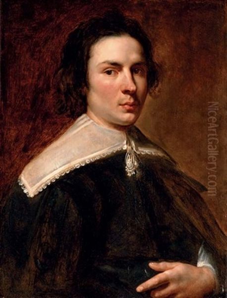 Portrait Of A Gentleman In A Black Coat And Lace Collar - view 1