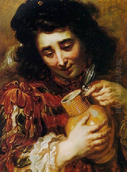 Young Man Holding A Stoneware Tankard - view 1
