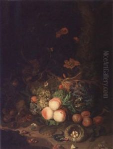 Fruits, Reptiles Et Nid D'oiseau Au Pied D'un Arbre by Antonio Costa