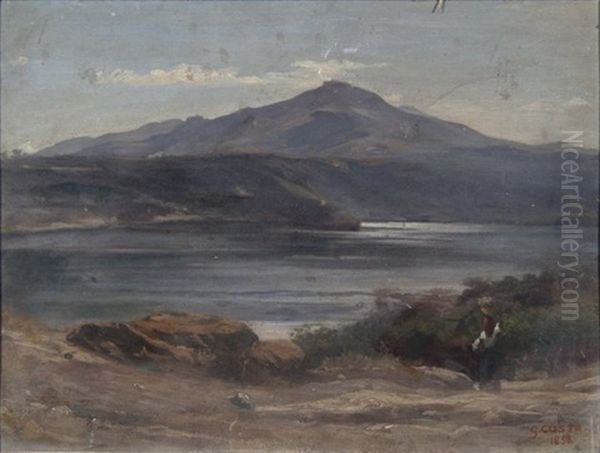 An Italian Lake View With Fisherwoman - view 1