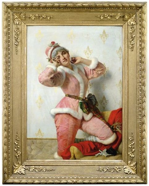 Bildnis Einer Jungen Dame Im Rosa Samtkostum Mit Weissem Pelzbesatz, Die Sich Auf Einen Sessel Aufstutzt - view 1