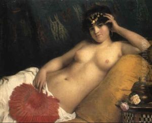 An Odalisque With A Red Fan by Giuseppe Costa