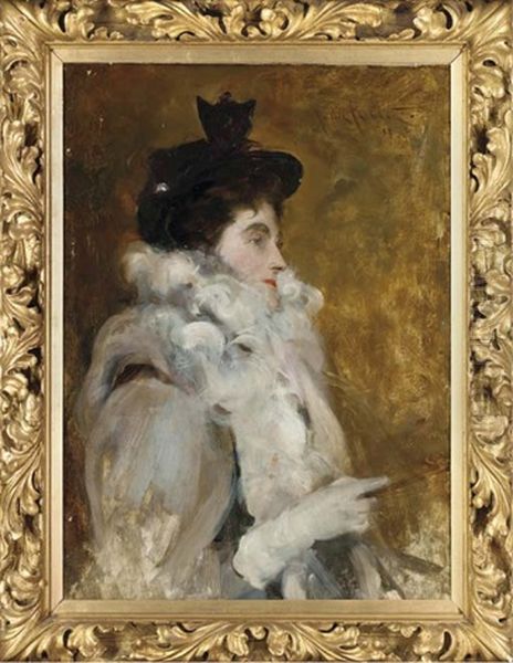Portrait Of Emilia Frances, Lady Dilke, Half-length, In A Grey Dress With Fur Trim - view 1