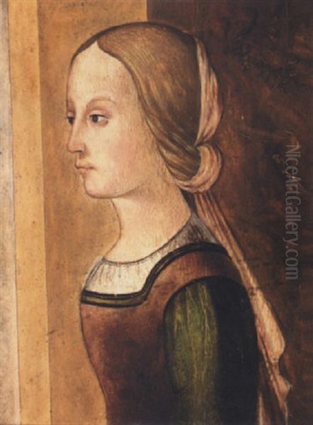 Portrait Of A Young Lady Wearing A Red Dress With Green Sleeves - view 1