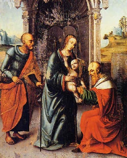 La Madonna Col Bambino E Due Figure In Un Paesaggio - view 1