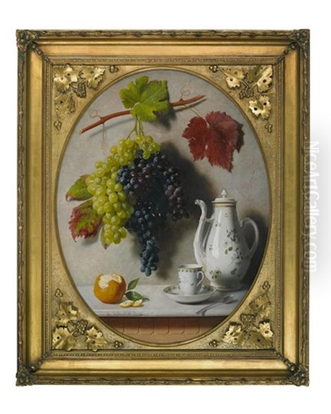 A Still Life With Grapes And Tea Pot by Oreste Costa