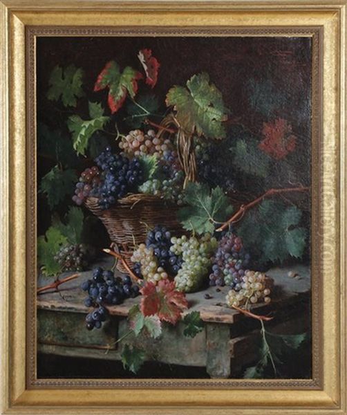 Harvest Of Grapes On Rustic Table Still Life - view 1