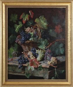 Harvest Of Grapes On Rustic Table Still Life Harvest Of Grapes On Rustic Table Still Life