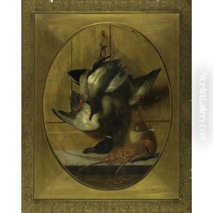 Nature Morte With Duck, Lobster And Wine Bottle by Oreste Costa