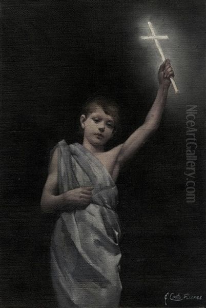 Jugendlicher Johannes Der Taufer Mit Leuchtendem Kreuz In Der Erhobenen Hand - view 1