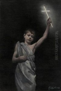 Jugendlicher Johannes Der Taufer Mit Leuchtendem Kreuz In Der Erhobenen Hand by Oreste Costa