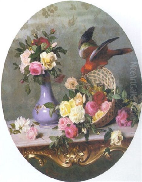 Still Life With Roses, Butterfly And A Parrot - view 1