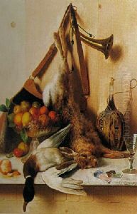 Still Life With Game, Fruit And Wine by Oreste Costa