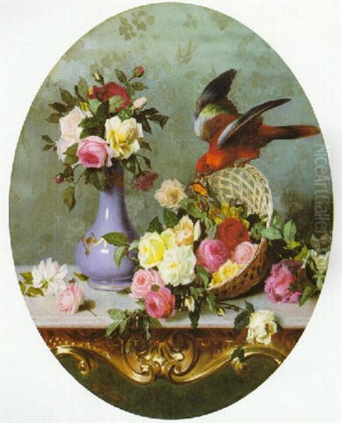 Still Life With Roses, Butterfly And A Parrot - view 1