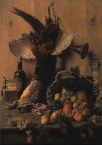 Still Life With Game And Fruit On A Table by Oreste Costa