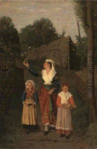 Picking Flowers Along A Walled Country Path Picking Flowers Along A Walled Country Path
