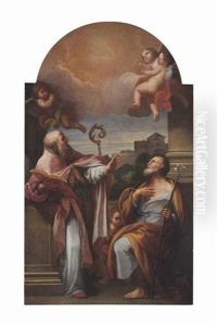 Saint Aldebrando Of Fossembrone And Saint Joseph by Placido Costanzi